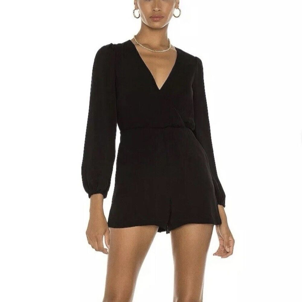 Alice + Olivia Sinclair Romper Surplice V-neck Long Sleeve Zip Black Women’s 0 - Picture 5 of 13